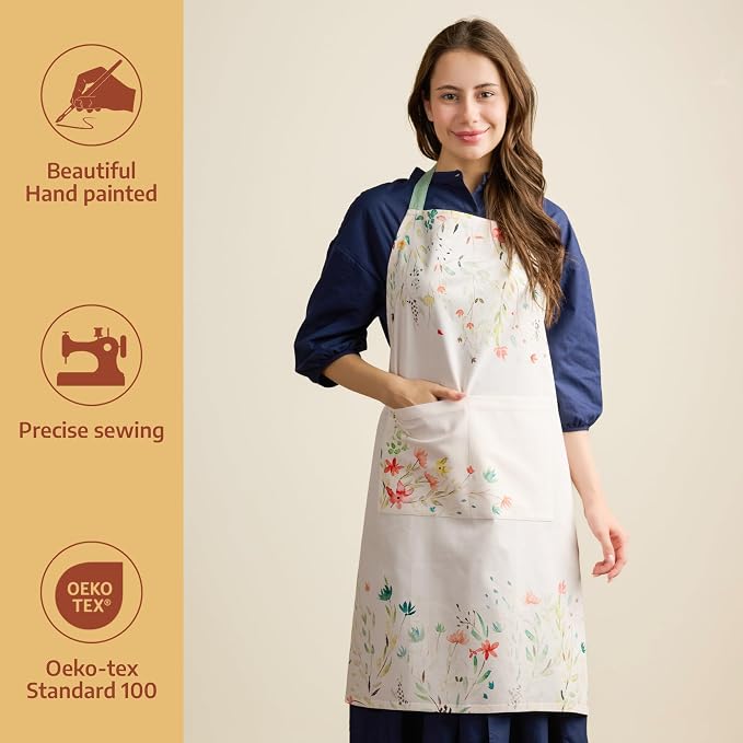 Maison d' Hermine Aprons for women with Pocket 100% Cotton (27.50"x31.50") | Adjustable Neck Strap & long ties Apron Men Chef Wedding Cooking Gardening Server Maid
