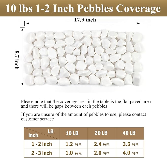 FANTIAN 20 lbs White River Rocks for Landscaping, 1-2 Inch Polished Pebbles Stones for Indoor Plants, Vases, Fish Tank, Garden, Top Dressing and Bottem Drainage