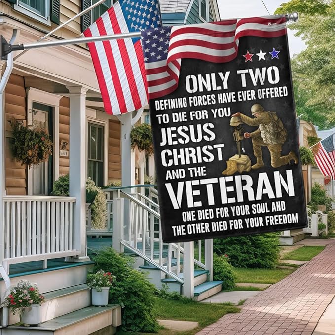 FLAGWIX American Army Veteran Flag - USA Premium Polyester Jesus Christ and the Veteran Garden Flag (11.5" x 17.5") - Patriotic 4th of July Memorial Day Veterans Day Decorations for Home Garden Decor