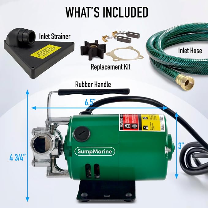 SumpMarine Water Transfer Pump, 115V 330 Gallon Per Hour - Portable Electric Pump with 6' Hose Kit, Remove Water From Pools, Rain Barrel, Aquariums