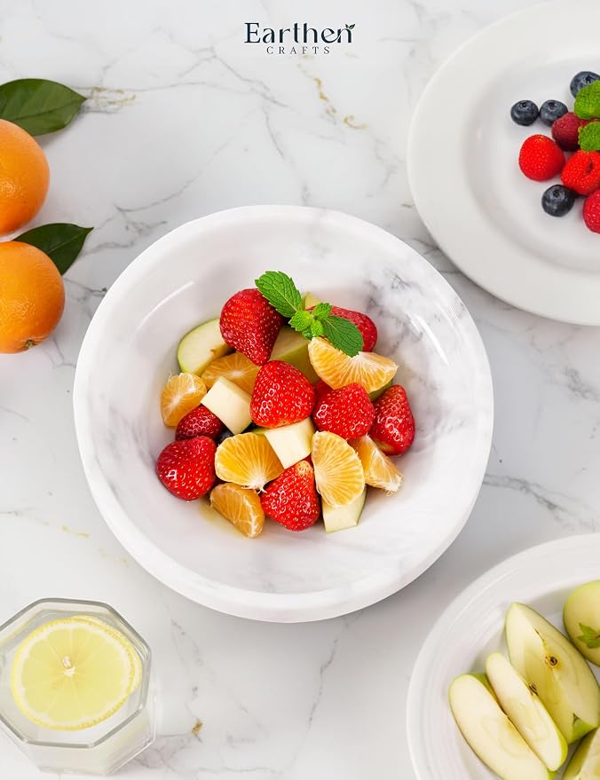 Marble Serving Bowl 8" Inches White Fruits and Vegetables Bowl for Kitchen Counter, Modern Decorative Entryway Table Accessories and Candy Bowl