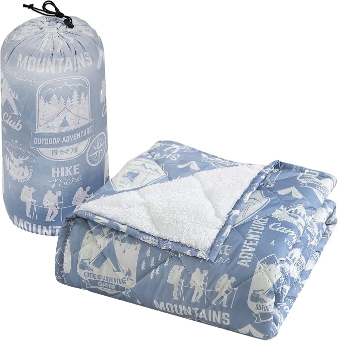Cathay Home Coleman Indoor Outdoor Reversible Water Resistant and Sherpa Throw Blanket 50x60 Inch