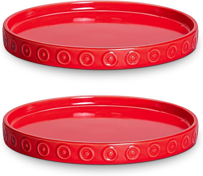 Eightpot 2 Pack Plant Water Catcher Tray, 5.6 Inch Plants Plates to Catch Water, Round Ceramic Plant Saucers for Indoors Outdoors, Boho Plants Dishes to Catch Water, Decorative Flower Pot Trays, Red