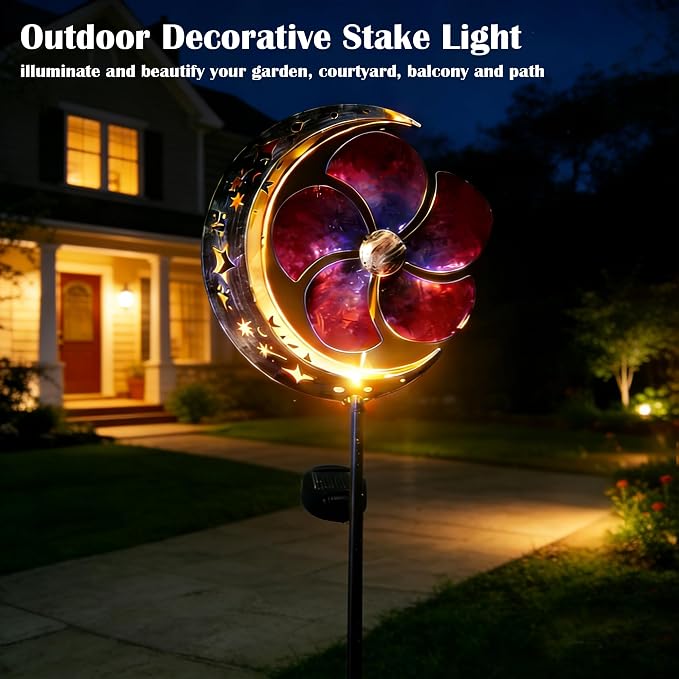 SunKite Spinner Windmill Moon Outdoor Lights Waterproof,Solar Moon Garden Light Outdoor Decorative Stakes Lights Yard Garden Patio Lawn Pathway Decoration Gifts Grandma Mom