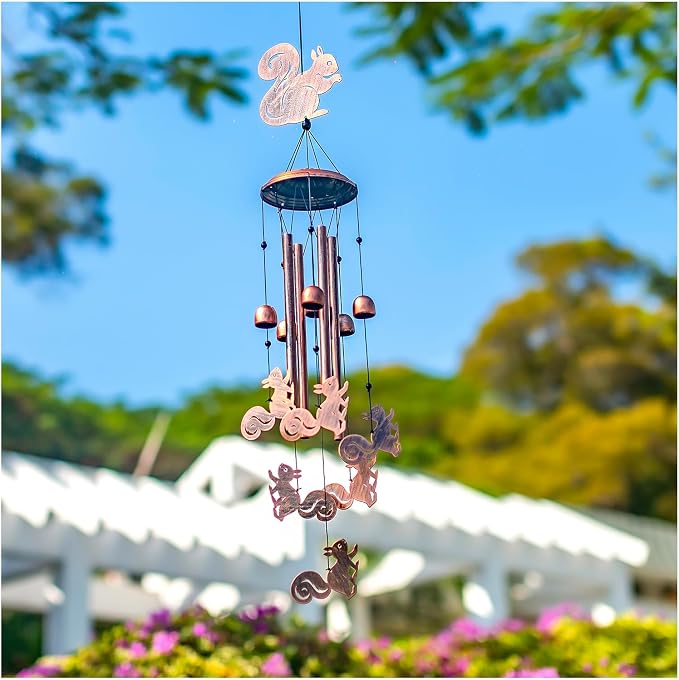 Squirrel Wind Chimes for Outside,Squirrel Gifts for Women Men/Memorial Gift/Birthday Gifts Metal windchimes Outdoors/Indoors,Garden Decor,Patio,Home,Porch,Yard Decorations