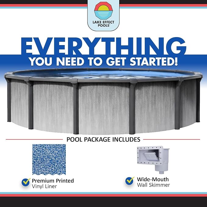 Lake Effect Pools 'Lanai' 21 ft Round Above Ground Swimming Pool | 52 Inch Resin Protected Steel Sided Walls | Bundle Includes: 25 Gauge Unibead Liner & Widemouth Skimmer