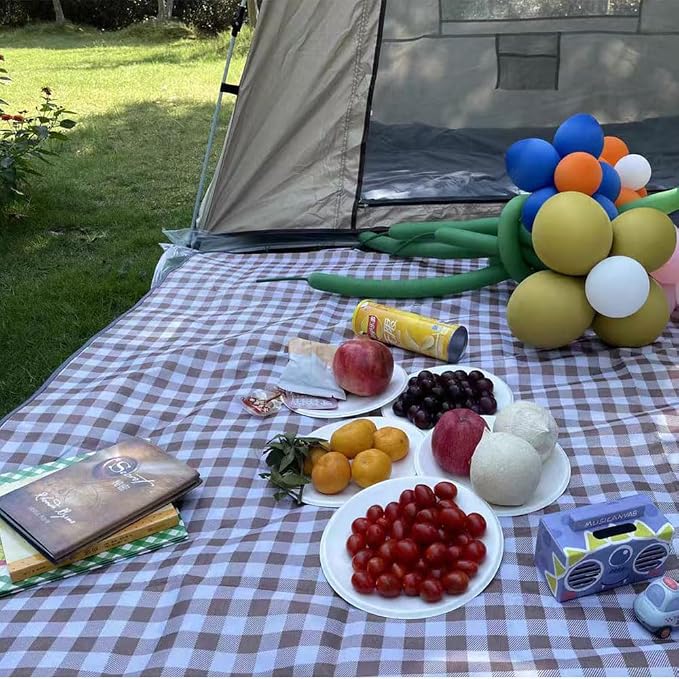 LRUUIDDE Oversize Picnic Beach Blanket, 80''x80'' Outdoor Waterproof Foldable Sandproof Blankets Plaid Picnic Mat for Beach Camping on Grass Picnic Blankets (Brown 2, 80x80in)
