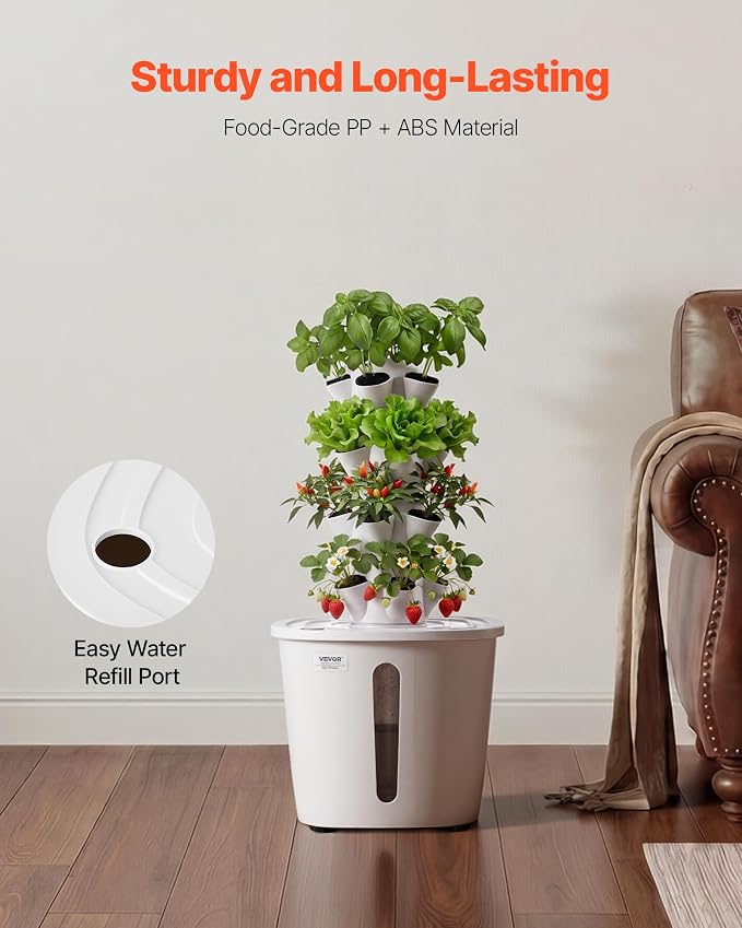 VEVOR Hydroponic Tower, 20 Pods 4 Tiers Hydroponics Growing System Kit, Vertical Home Hydronic Garden with 20L Water Tank & Pump, Planter Plants Germination Kit for Indoor Herbs, Fruits, Vegetables