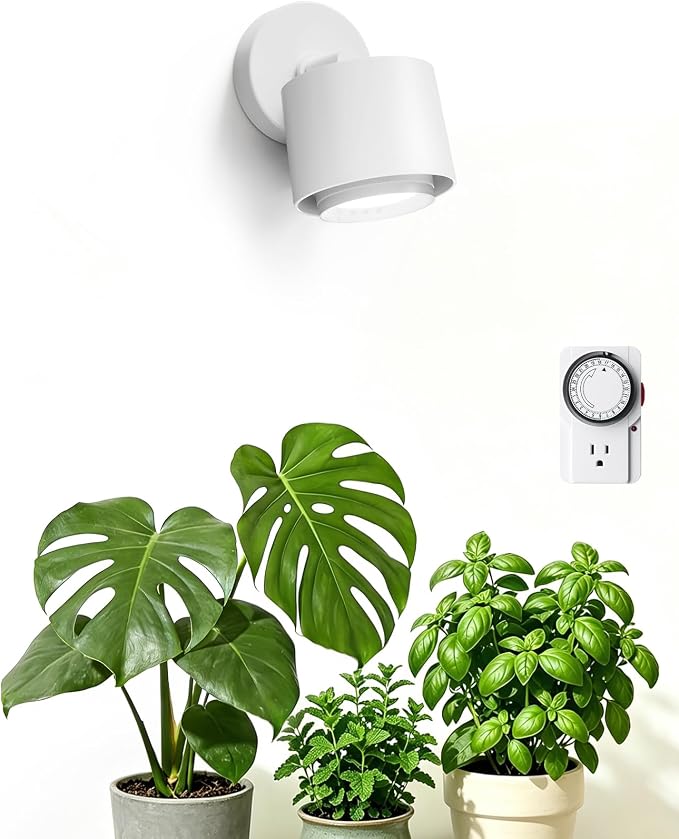 Barrina TR40a Track Grow Light for Indoor Plants, 40W Wall-Mounted Grow Bulbs with Adjustable Beam Angle (15°-60°), 5000K Full Spectrum Plant Spotlight with Timer & 16.4' Power Cord, 1-Pack