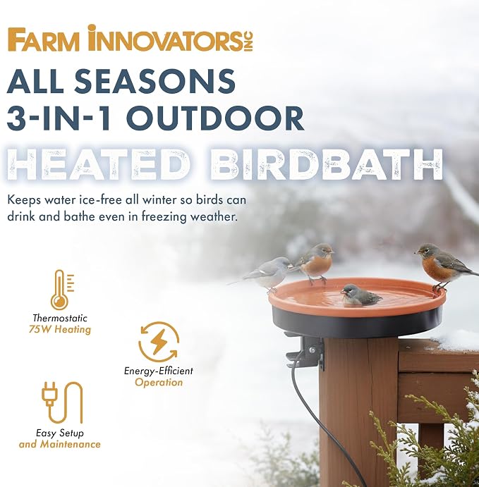 Farm Innovators BD-75 All Seasons 3 in 1 Outdoor 14 Inch Heated Birdbath with 3 Mounting Options, 75 Watts, Terracotta