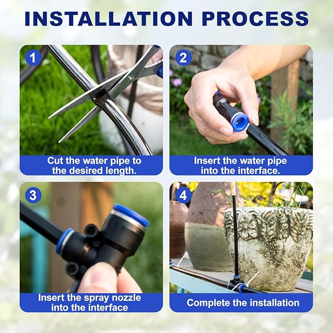 Upriver 15 Pcs Brass Misting Nozzles Tee with 8 Inch Built in Hose for 0.315"/8 mm Tubing, 360° Rotation Adjustable Water Mister Nozzle Thread Sprayer for Garden Watering System