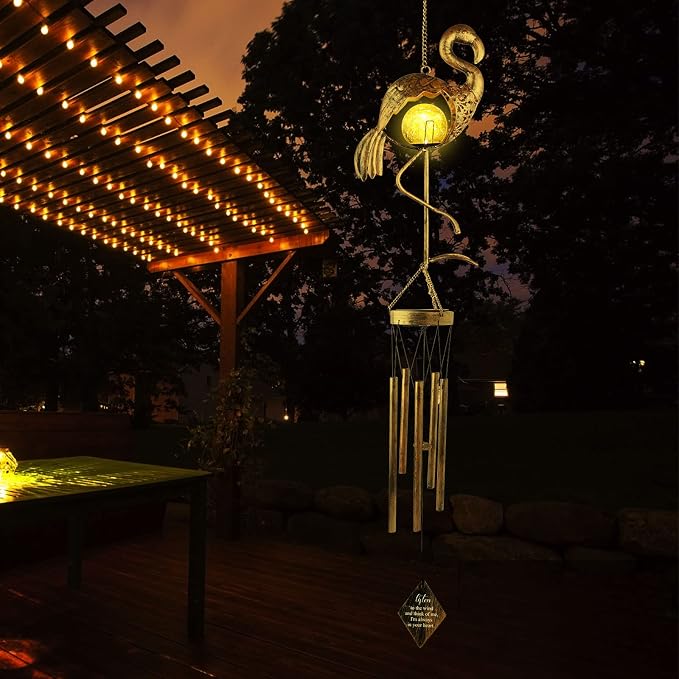 JOBOSI Flamingo Wind Chimes, Solar Gifts, Flamingo Room Garden Patio Decor with S Hook Flamingo Decor Gift Gifts for mom Women Grandma Friends Mother