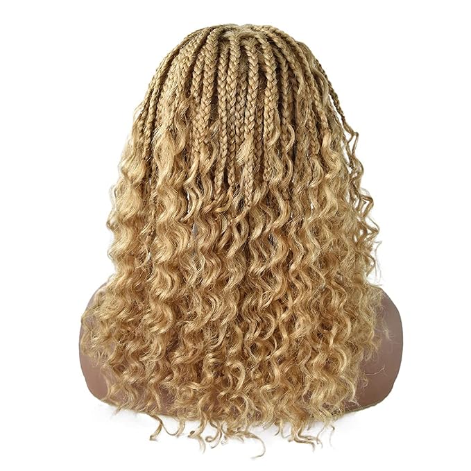 Lace Braids Wig For Black Women Box Braided Wigs Curly Swiss Lace Front Braid Wigs Hand Tied Micro Twist Braiding Wig Knotless Synthetic Braids Wig With Baby Hair (LL602483C, #27/613M)