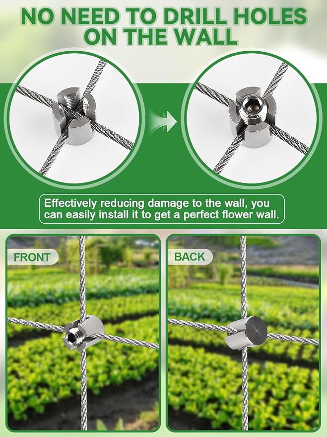 185PCS Wire Trellis for Climbing Plants, Kalolary 100FT Wall Wire Trellis Kit T316 Steel Garden Trellis with Cable & Cutter Wall-Mount Grape Vine Trellis for Outdoor DIY Flower Wall (Cylindrical)
