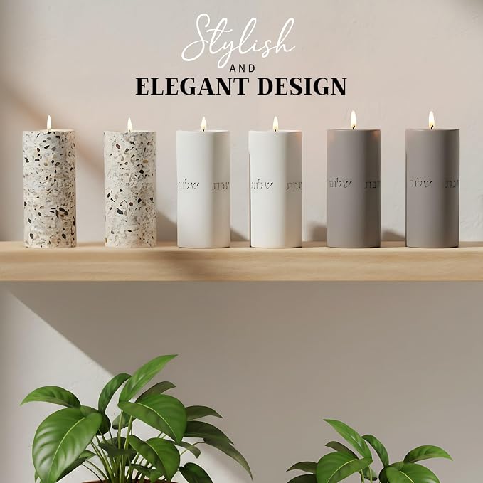SURI Shabbat Candle Holders Set – Modern Judaica Gift and Jewish Holidays – Concrete Dripless Candle Holders, Short & Tall – Minimalist Jewish Home Decor Shabbos Candles Holders for Tea Lights