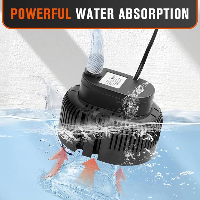 Sump Pump,Pool Cover Pump above Ground | For Swimming Pool Basement Garden Pond Tubs Draining,75W,Max Flow:850GPH,3 Adapters,25 Ft Power Cord (Black)