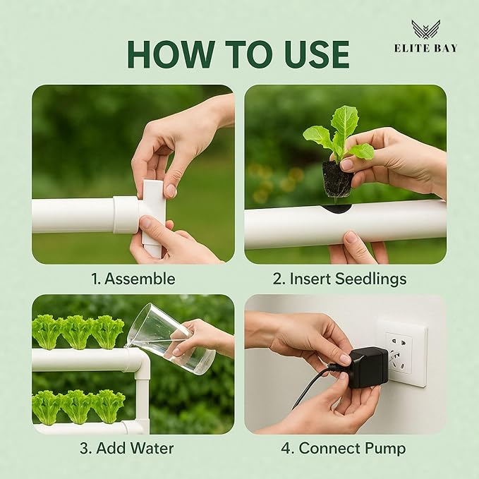 Hydroponic Plant Growing System 36 Pod– PVC Vertical Garden Kit | Sponges, AU/US Plug.