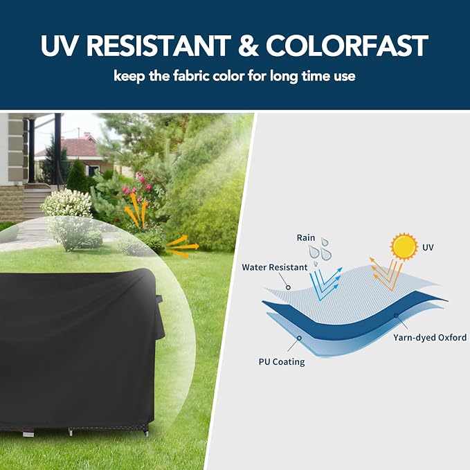 Easy-Going Square Patio Furniture Cover Waterproof Outdoor Dining Table and Chair Cover Anti-UV Outside Sectional Sofa Set Covers (84"L x 84"W x 28"H, Black)