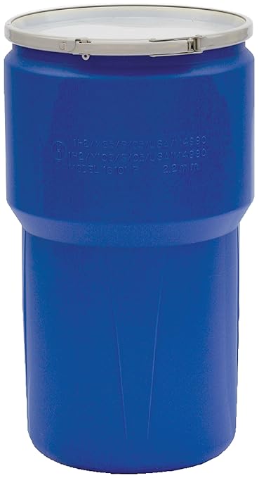Eagle 14 Gallon Plastic Drum with Lid, Metal Lever-Lock, 26.5"x15", Open Head Lab Pack Drum Made of Durable, Lightweight HDPE, Withstands Weather and Chemicals, Made in USA, Blue, 1610MB