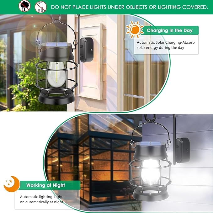 TomCare Solar Lanterns Lights Outdoor Waterproof 4 Pack Metal Hanging Solar Lights Lantern for Outdside Decorative Patio Porch Garden Lawn, Cool White