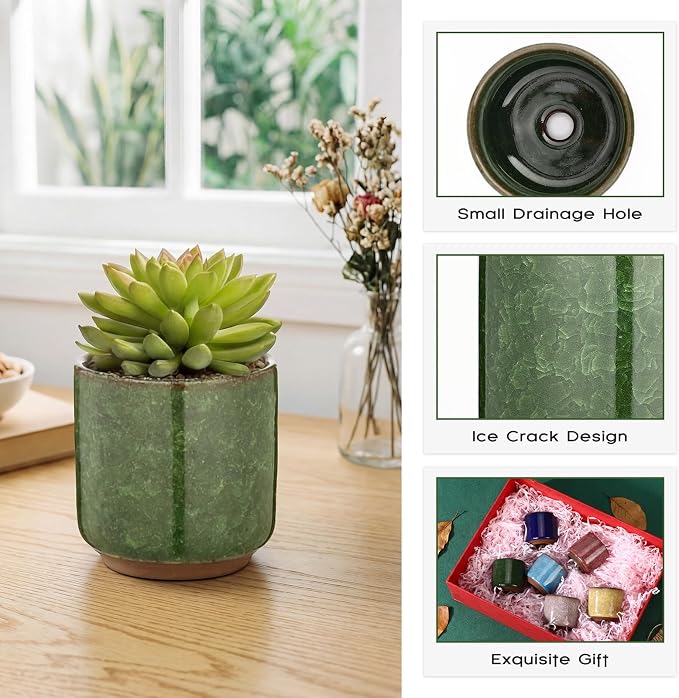 24 Pack 2.36 Inch Small Ceramic Succulent Planter Pot with Drainage Hole, Mini Ice Crack Glaze Flower Pots for Indoor Succulent Planters for Cactus Plant Lover Gifts for Women Mom Coworker