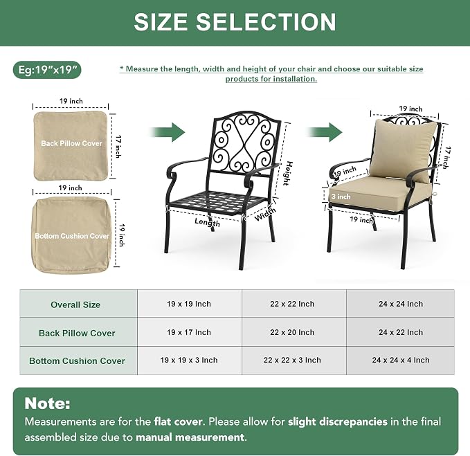 Summsun Outdoor Chair Cushions Set of 2, Faux Linen Patio Furniture Cushions, Water Resistant Backrest and Deep Seat Cushion Set with Straps, Removable Cover, Non-Slip Bottom, 22 x 22 Inch, Nature