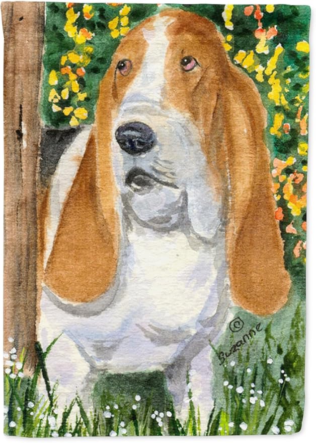 Caroline's Treasures SS8964GF Basset Hound Garden Flag Mailbox Flag Decorative Yard Flag Banner Outside Patio Artwork Yard Flower Beds, Garden Size, Multicolor