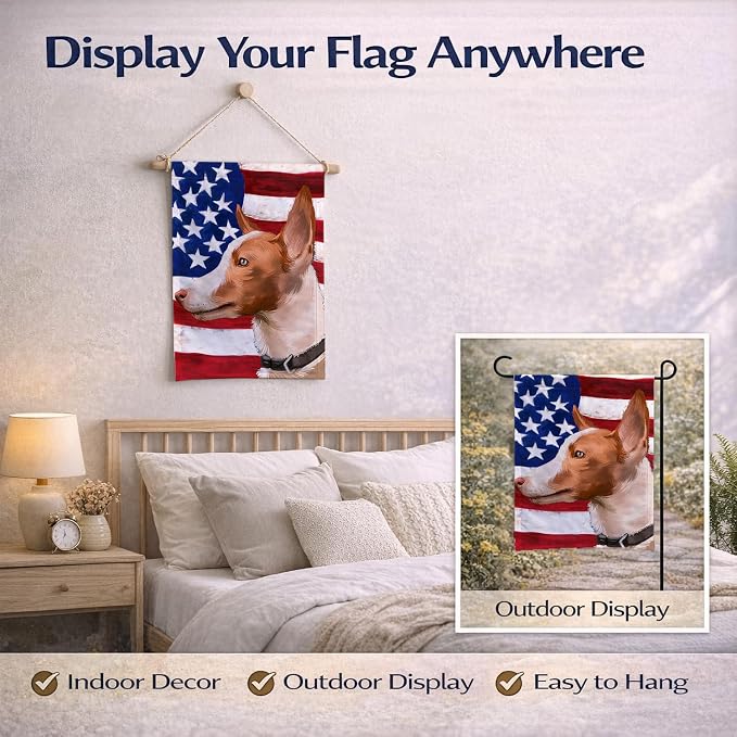 Caroline's Treasures CK6404GF Andalusian Hound Dog American Flag Garden Flag Mailbox Flag Decorative Yard Flag Banner Outside Patio Artwork Yard Flower Beds, Garden Size, Multicolor