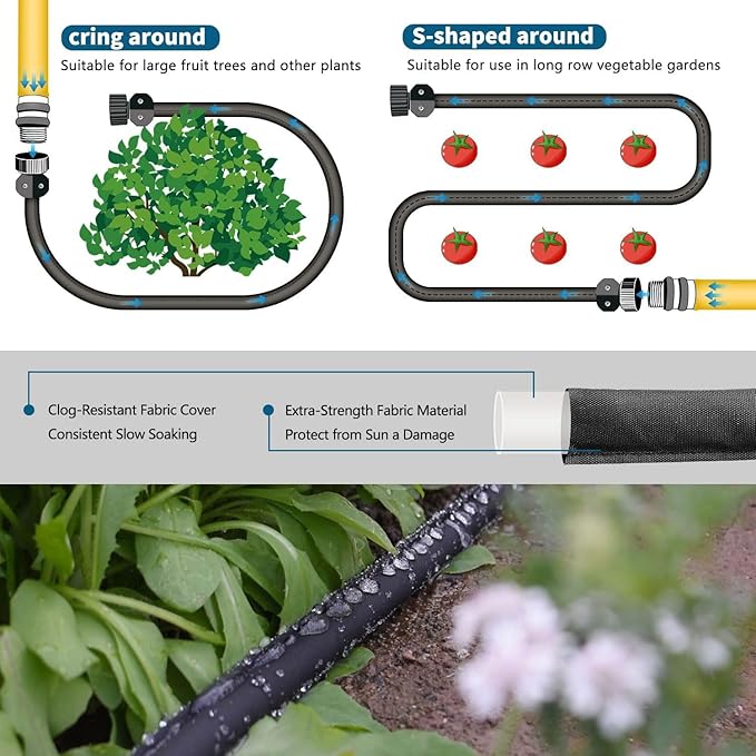 Flat Soaker Hose 50FT 2-Pack for Garden Beds, Drip Irrigation Hose for Efficient & Effective Watering of Plants – Garden Soaker Hoses with Flexible & Easy to Install (50FT 2Pack)