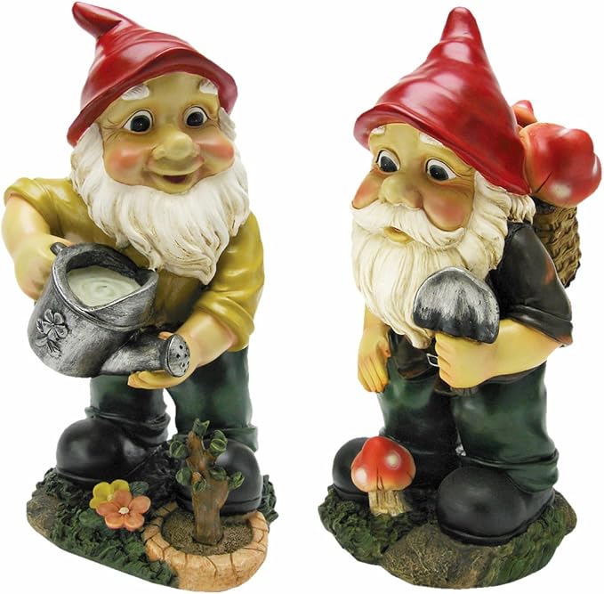 Garden Gnome Statue - Gulliver & Mushroomie the Garden Gnome Set - Lawn Gnome