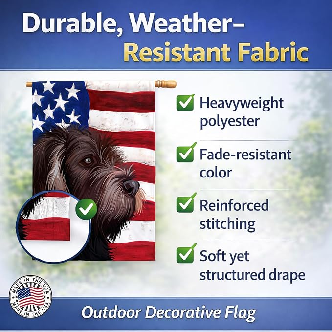 Caroline's Treasures CK6535CHF German Roughhaired Pointer American Flag House Flag Large Porch Sleeve Pole Decorative Outside Yard Banner Artwork Wall Hanging, Polyester, House Size, Multicolor
