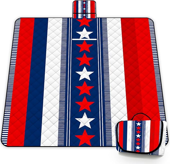 Poedist Extra Large Picnic Blanket Waterproof,80"x 80"Foldable Machine Washable Beach Blanket,Outdoor Blanket for 6-8 Adults, for Indoor Crawling,Park Beach,Camping,Hiking,Family Travel(National Flag)