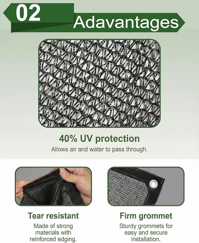 vensovo 40% Sunblock Shade Cloth Net Black Resistant - 20x20 Ft Garden Shade Mesh for Plant Cover, Greenhouse, Chicken Coop, Kennels, Tomatoes Plants