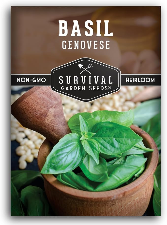 Genovese Basil Seeds for Planting – Survival Garden Seeds (1 Pack) | Sweet Italian Herb for Pesto & Culinary Dishes – High Germination Heirloom, Non-GMO Seed for Growing Indoors or Outdoors