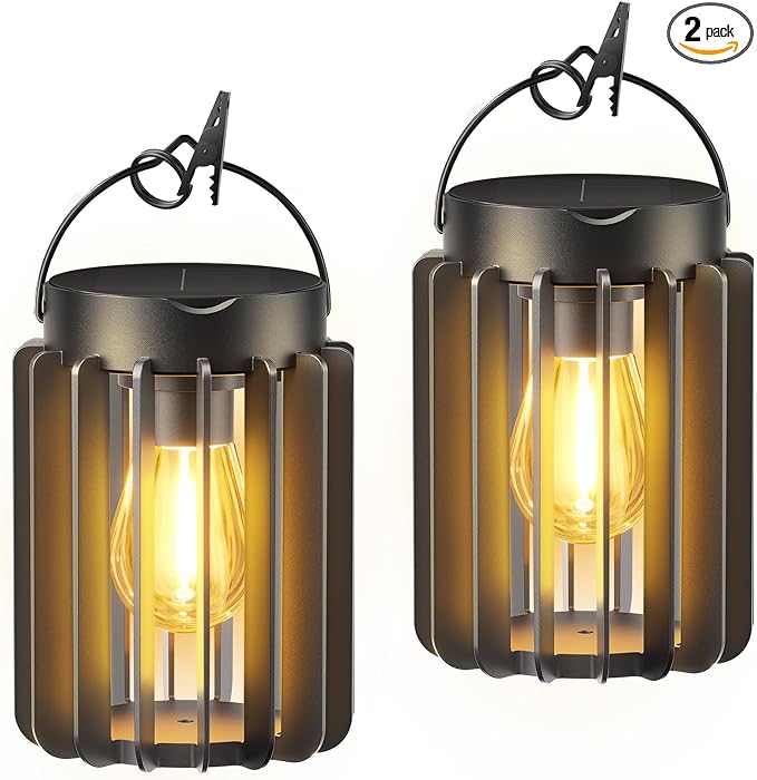 Ahaorigin Solar Lanterns Outdoor Waterproof, Brighter Up to 12 Hrs Outdoor Hanging Solar Lights, Outside Hanging Lanterns for Garden Porch Patio Yard Decor, Gifts for Women Mom Father Black 2 Pack