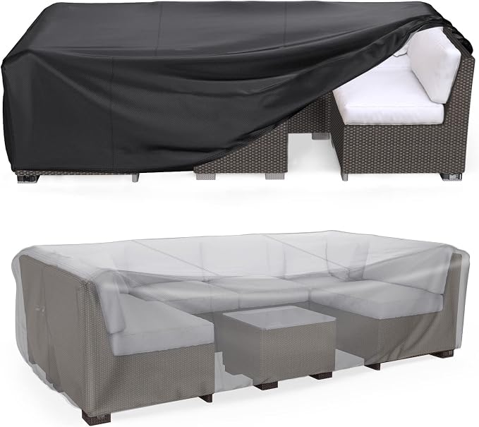 Patio Furniture Set Cover Waterproof, Mrrihand Outdoor Sectional Sofa Set Cover Heavy Duty 600D Table and Chair Set Cover 124" L× 70.8" W× 29.1" H