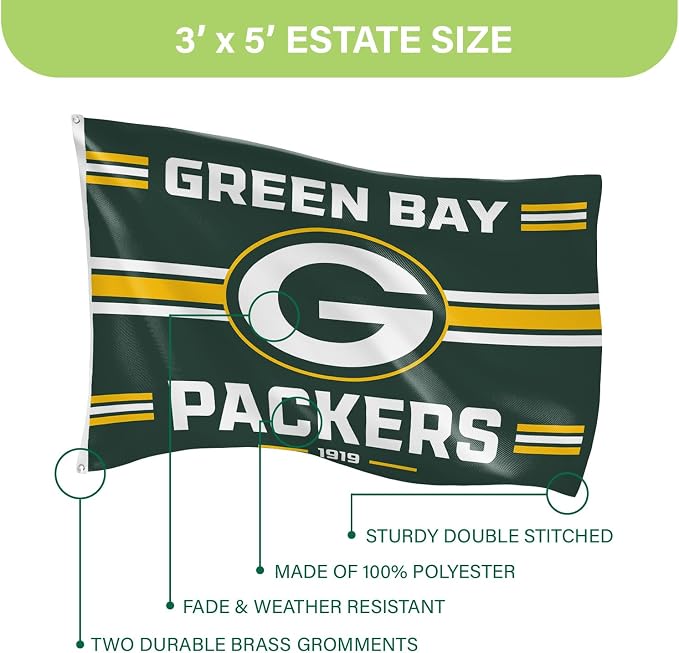 NFL Green Bay Packers Vintage Flag | 3 x 5 Estate Flag with Grommets | Heavy Duty Banner for Outdoor Garden Patio Decoration | Indoor Wall Decor for Room | Works with Flagpoles for Outside House (Green Bay Packers-Vintage)