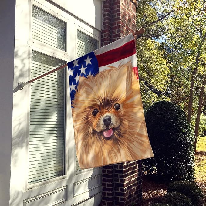 Caroline's Treasures CK6655CHF Pomeranian Dog American Flag House Flag Large Porch Sleeve Pole Decorative Outside Yard Banner Artwork Wall Hanging, Polyester, House Size, Multicolor