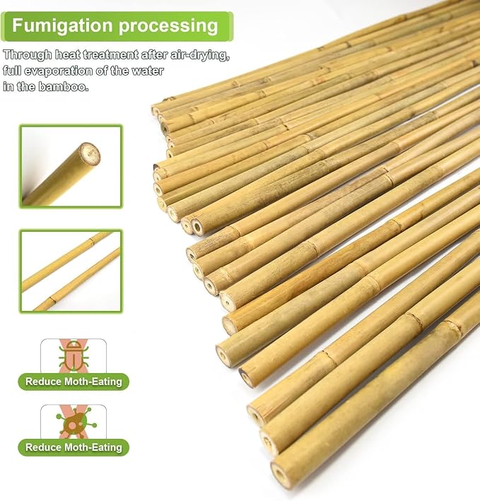 Jollybower 3/4" D 7 Feet Bamboo Stakes 50 Pack, Thicker Heavy-Duty Plant Stakes, Natural Garden Stakes for Bean, Tomato, Bean, Flowers,Trees Potted and Climbing Plant Support