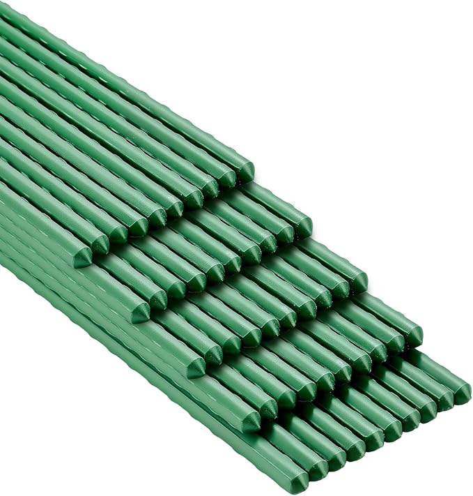 Garden Plant Stakes 58inch (Approx 5FT) 50 Pack Tomato Stakes, Sturdy Tomato Stakes Plastic Coated Metal Plant Supports Plant Support Sticks for Gardening (5FT-50 Pack)