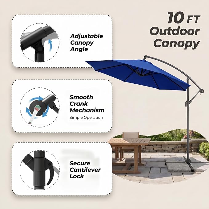 Greesum 10FT Cantilever Offset Patio Umbrella, Outdoor Umbrella for Yard, Market, Heavy-Duty Waterproof Pool Umbrella with 6 Sturdy Ribs, UV Protection for Beach, Deck, Garden, Backyard