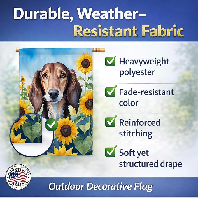 Caroline's Treasures DAC6152CHF Saluki in Sunflowers House Flag Large Porch Sleeve Pole Decorative Outside Yard Banner Artwork Wall Hanging, Polyester, House Size, Multicolor