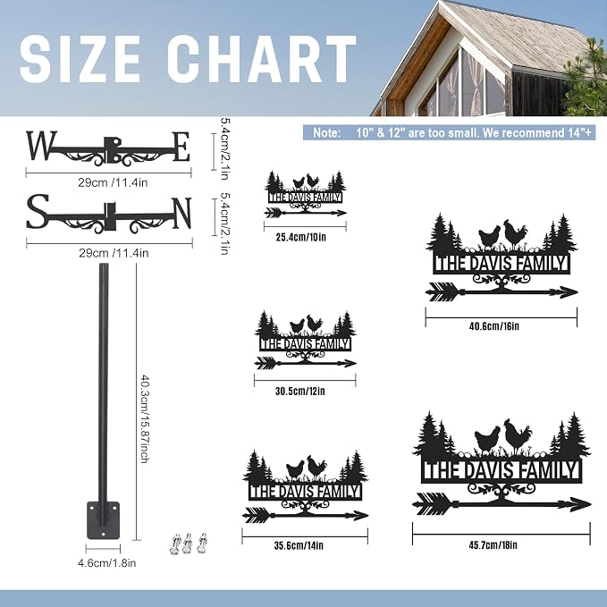 Personalized Metal Weather Vane, Custom Name Weathervane, Chicken Coop Signs, Weather Vanes for Outside, Wind Vanes for Farmhouse Yard Shed Decor, Housewarming Gifts Color07