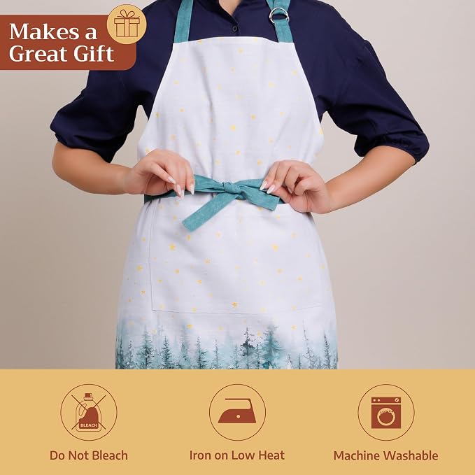 Maison d' Hermine Aprons for women with Pocket 100% Cotton (27.50"x31.50") | Adjustable Neck Strap & long ties Apron Men Chef Wedding Cooking Gardening Server Maid