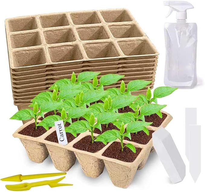 120 Cells Seed Starter Tray, 10 Pack Plant Starter Kit | Biodegradable Germination Seed Starter Kit with 100 Labels for Seedlings, Indoor and Outdoor Gardening and Seed Starting