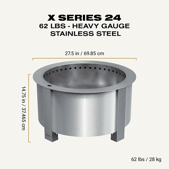 Breeo Smokeless Fire Pit (X Series 24, Stainless Steel) | 27.5 inch Smokeless Firepit for Outside | 62 Pounds | Ideal for Families Compatible with Wide Range of Breeo Accessories