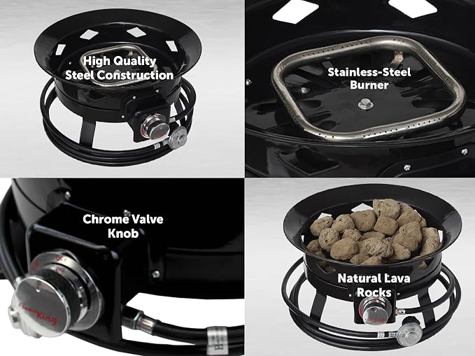 Flame King Smokeless Propane Fire Pit, 19-inch Portable Firebowl, 58K BTU with Self Igniter, Cover, & Carry Straps for RV, Camping, & Outdoor Living