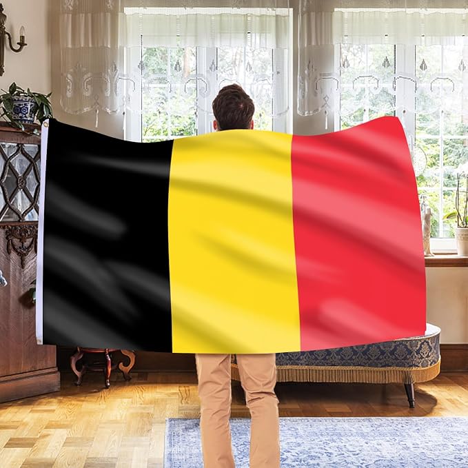 AhfuLife 2 Pcs Belgium Flag Belgian Flag 3x5 Ft, Large Belgian National Flags - Double Side with Brass Eyelets for Belgium Party Decorations, Bar Garden Street Decoration Indoor Outdoor