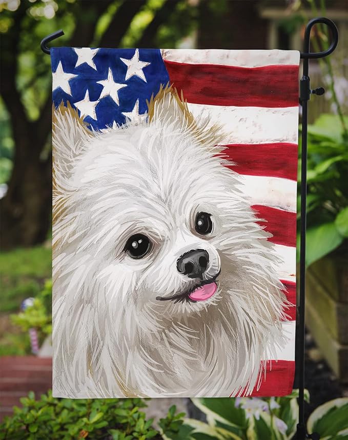 Caroline's Treasures CK6581GF Japanese Spitz American Flag Garden Flag Mailbox Flag Decorative Yard Flag Banner Outside Patio Artwork Yard Flower Beds, Garden Size, Multicolor