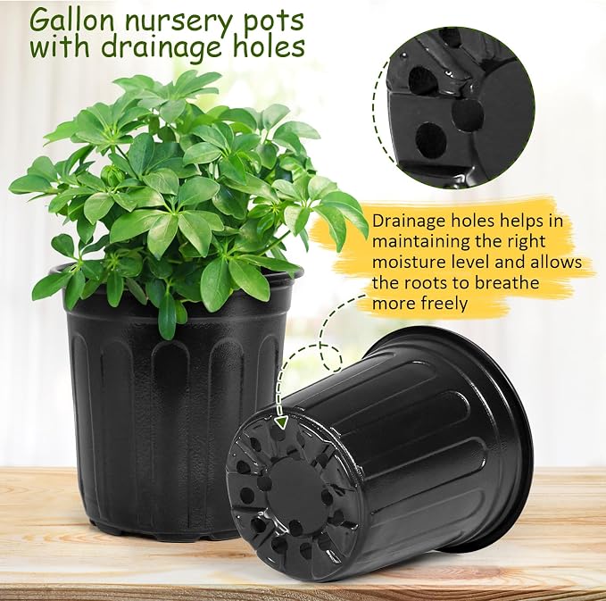 OUPSAUI 2/3/5 Gallon Pots for Plants,Flexible Gallon Plastic Nursery Pots with Drainage Holes, Plastic Pots for Outdoor Plants (5Gal-12pcs)